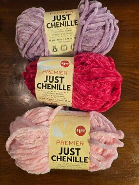 Yarn Lot of 3 Just Chenille Premier #6 Pink Hibiscus Mauve made in Turkey 6.3 oz